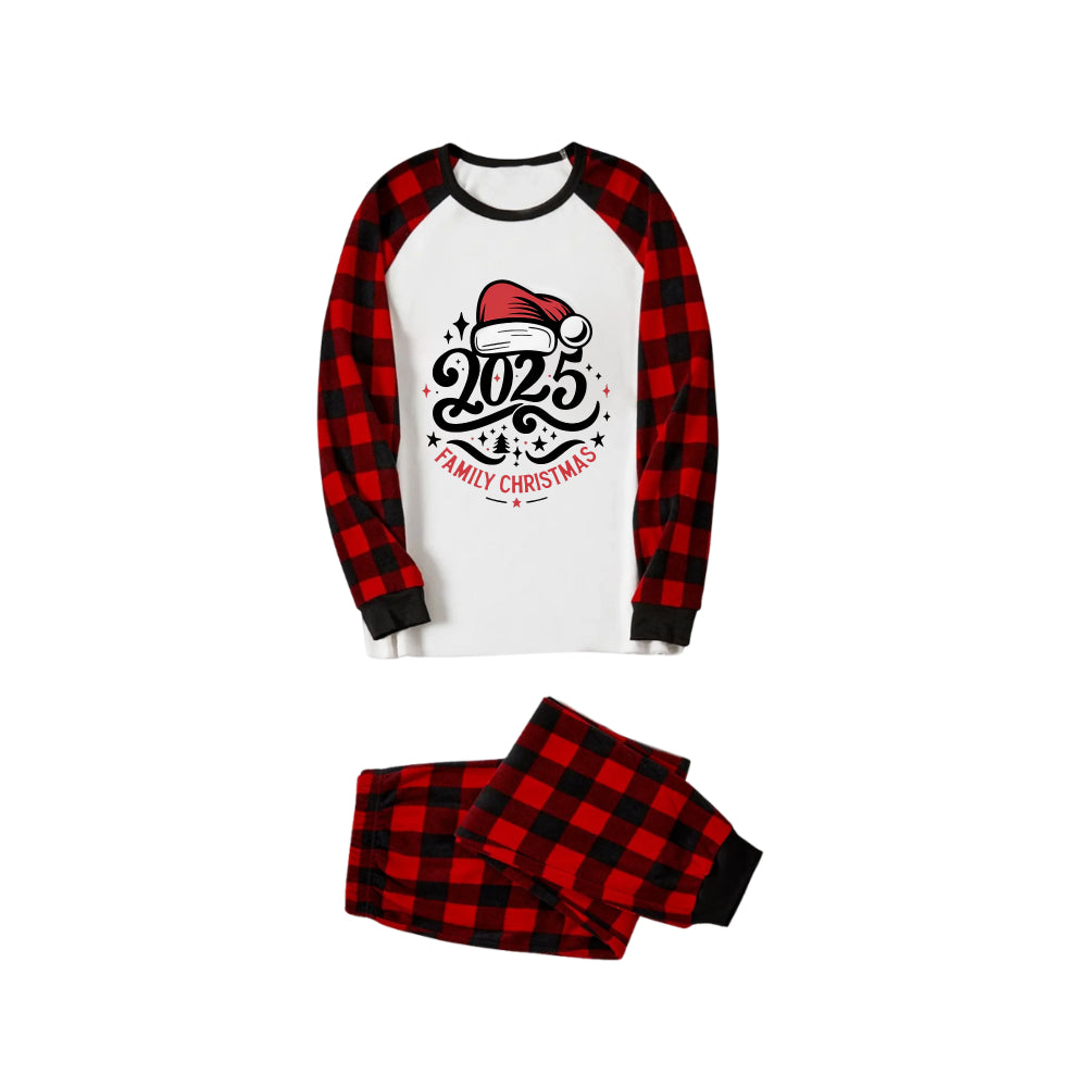 Red and Black Plaid Christmas Pajamas Set With Family Christmas Text Print