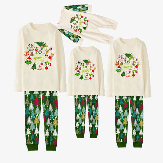 Family Christmas Pajamas Set With Grinch and Cartoon Pattern