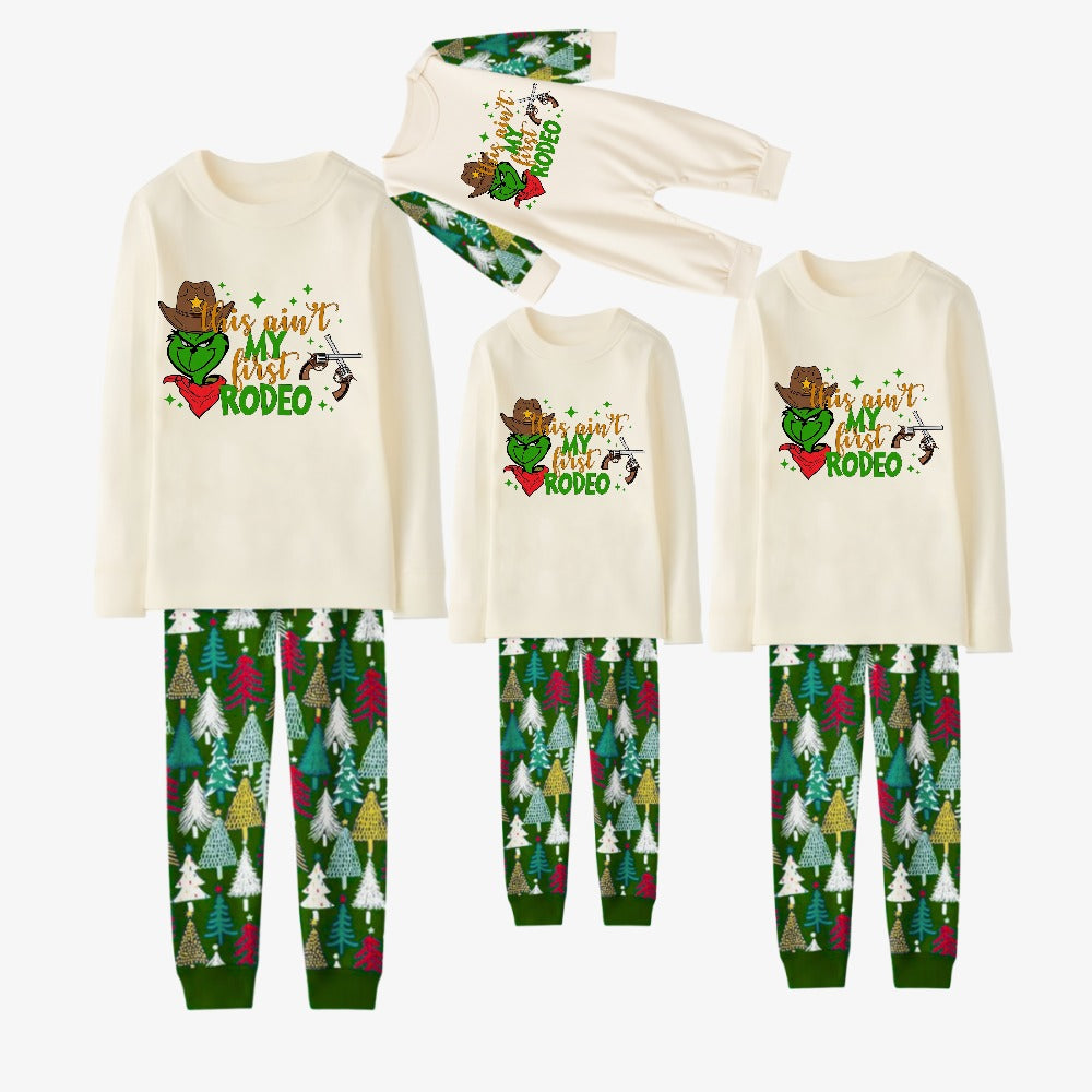 Family Christmas Pajamas Set With Western Grinch Print