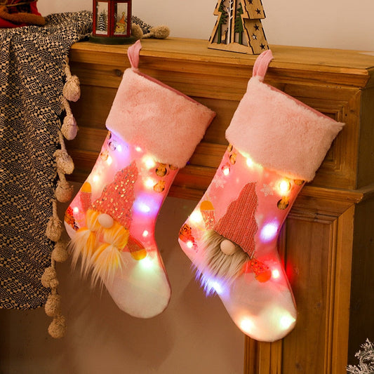 Christmas Stocking Pink with Glowing  LED Lights