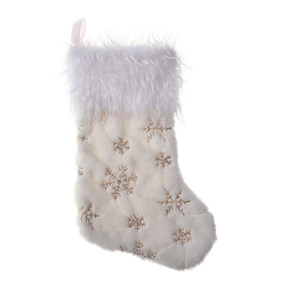 Christmas White Plush Candy Snowflakes Pearl Stockings Gift Bags