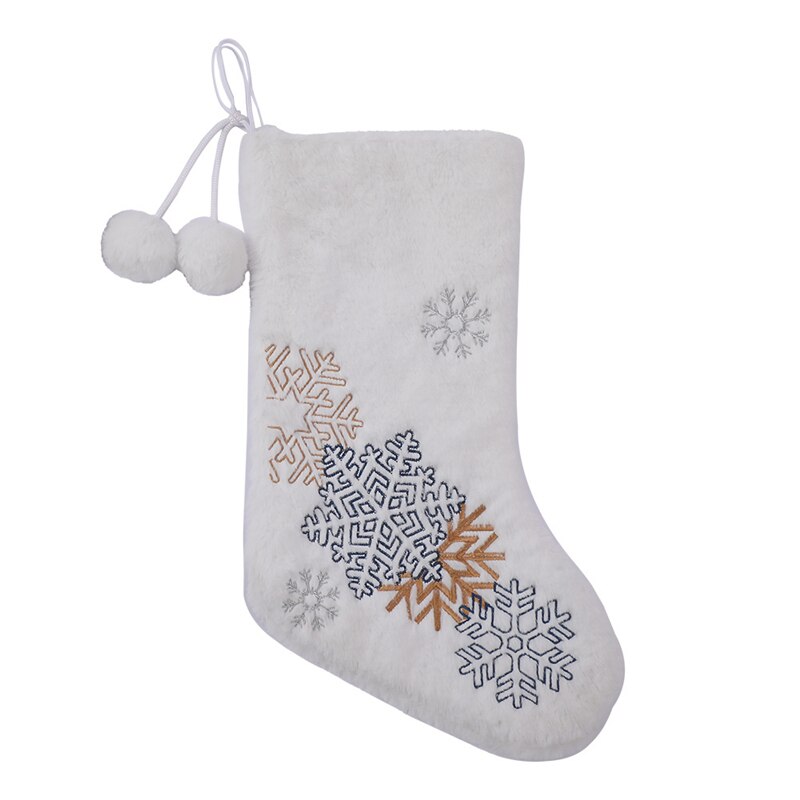 Christmas White Plush Candy Snowflakes Pearl Stockings Gift Bags