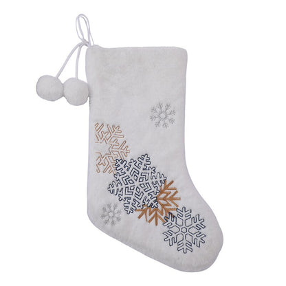 Christmas White Plush Candy Snowflakes Pearl Stockings Gift Bags