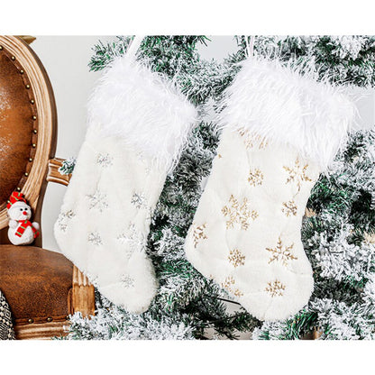 Christmas White Plush Candy Snowflakes Pearl Stockings Gift Bags