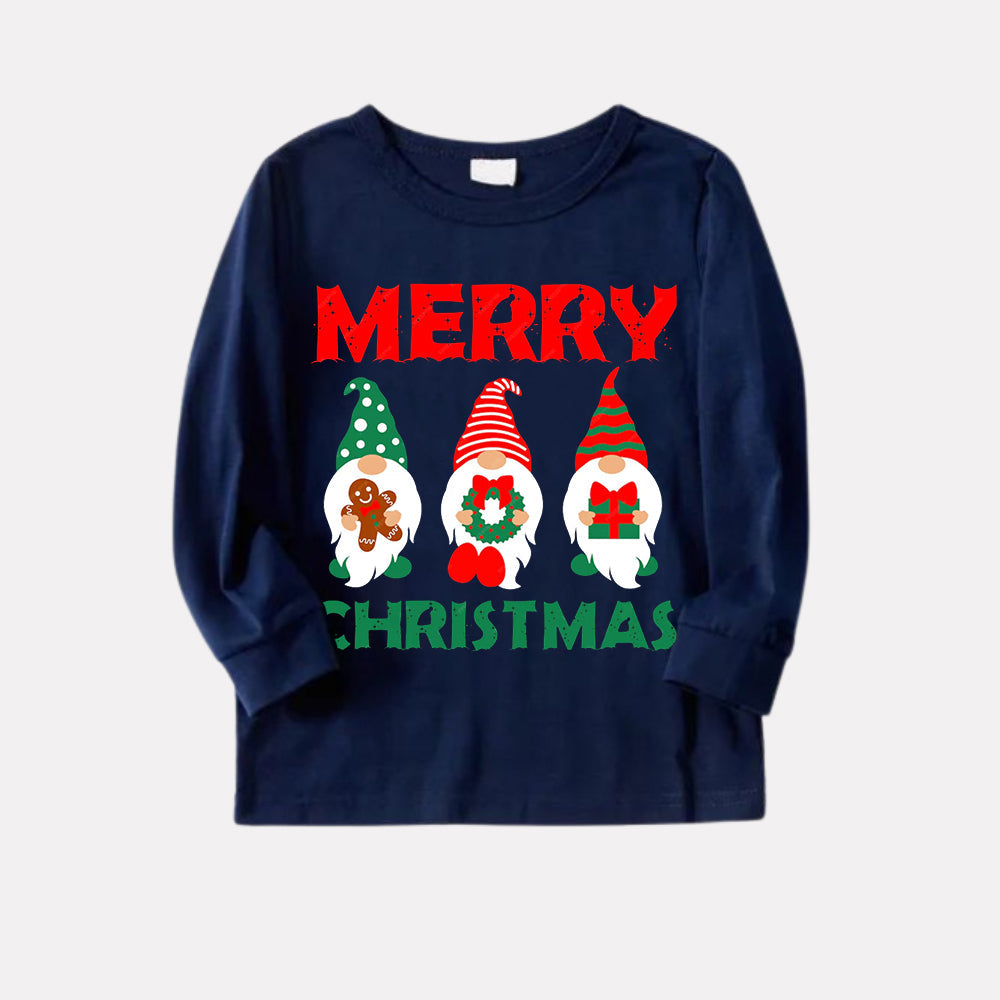 Christmas Elf Pattern Blue Long Sleeve Top with Blue & Red Plaid Family Matching Pajamas