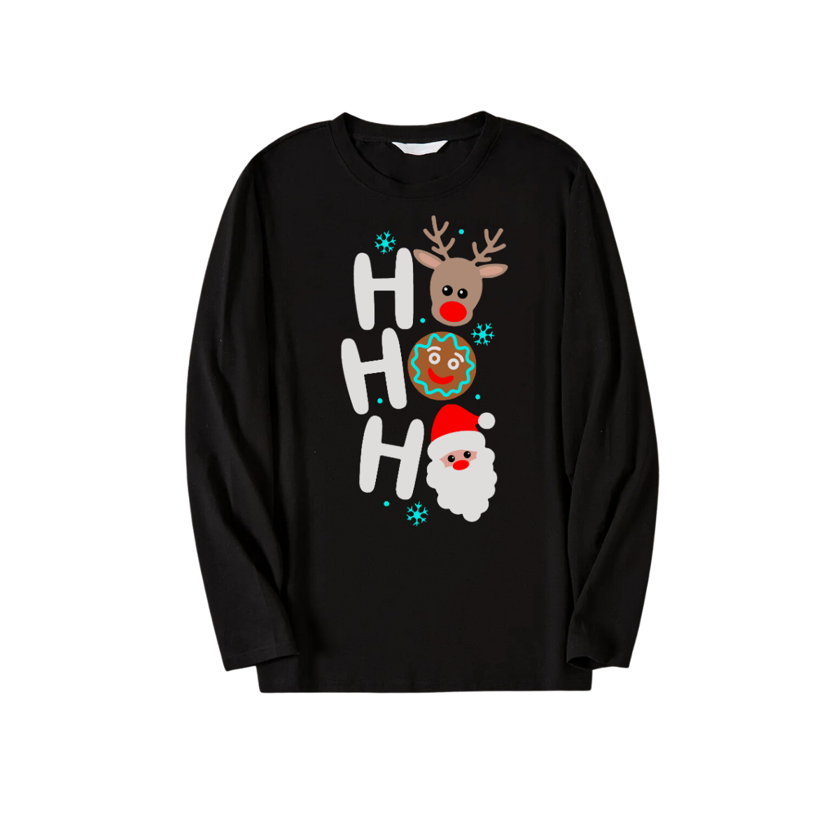 Christmas "HO HO HO" Text Print Black Long Sleeve Top with Green and Black Plaid Family Matching Pajamas