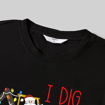 Christmas Excavator Print Black Long Sleeve Top with Green and Black Plaid Family Matching Pajamas