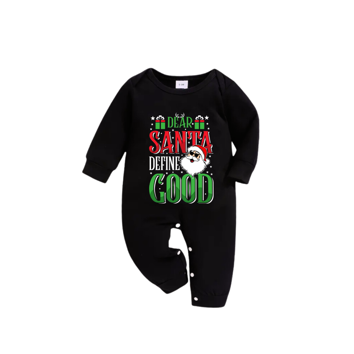 "Dear Santa Define Good" Slogan Printed Pattern Black Long Sleeve Top