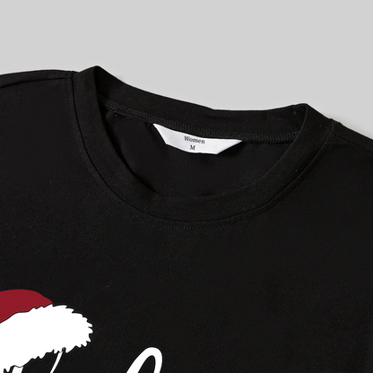 Christmas "Believe" Text Print Black Long Sleeve Top with Green and Black Plaid Family Matching Pajamas