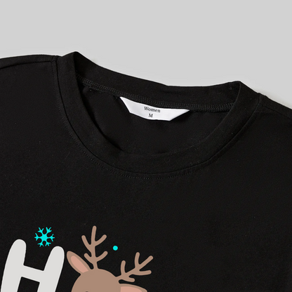 Christmas "HO HO HO" Text Print Black Long Sleeve Top with Green and Black Plaid Family Matching Pajamas