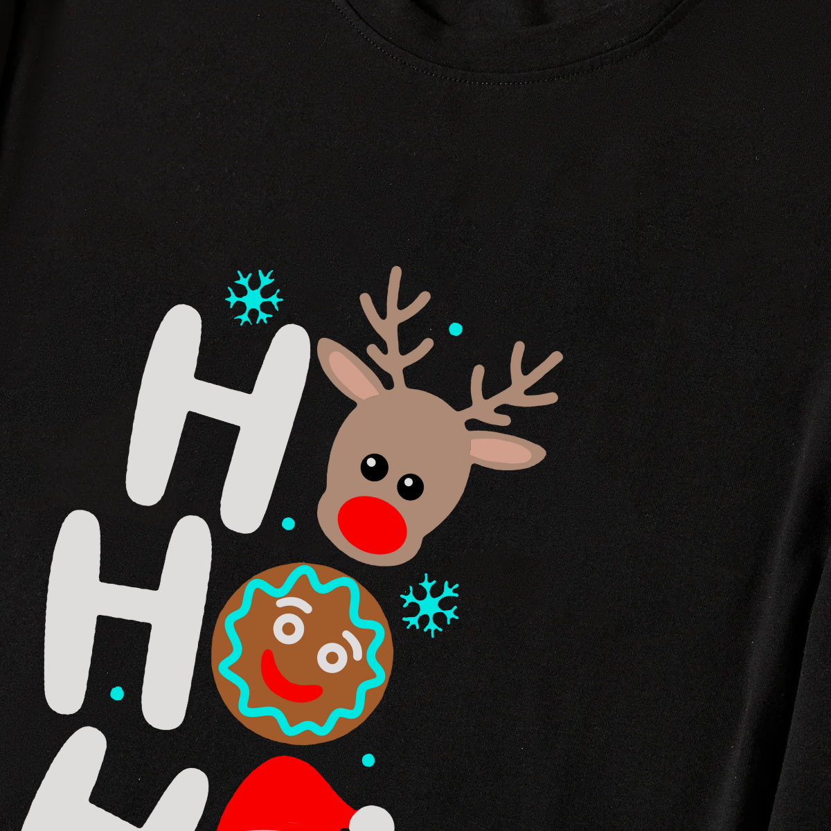 Christmas "HO HO HO" Text Print Black Long Sleeve Top with Green and Black Plaid Family Matching Pajamas