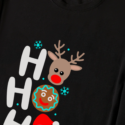 Christmas "HO HO HO" Text Print Black Long Sleeve Top with Green and Black Plaid Family Matching Pajamas