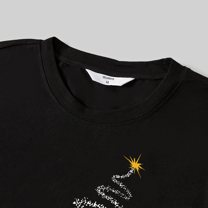 Santa Claus and Christmas Tree Print Black Long Sleeve Top with Green and Black Plaid Couple Matching Pajamas