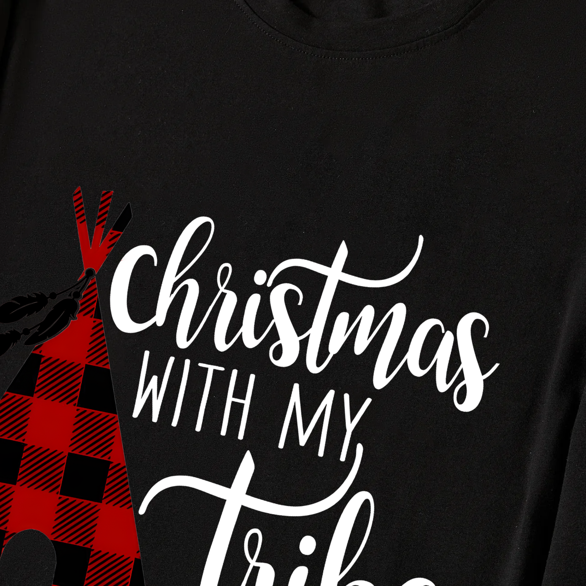 "Merry Christmas" Text Print Black Long Sleeve Top with Green and Black Plaid Family Matching Pajamas