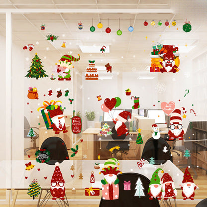 Christmas Decoration Balloon Cake Tree Snowman Gnome Wearing Glasses Electrostatic Wall Stickers HTJD2302