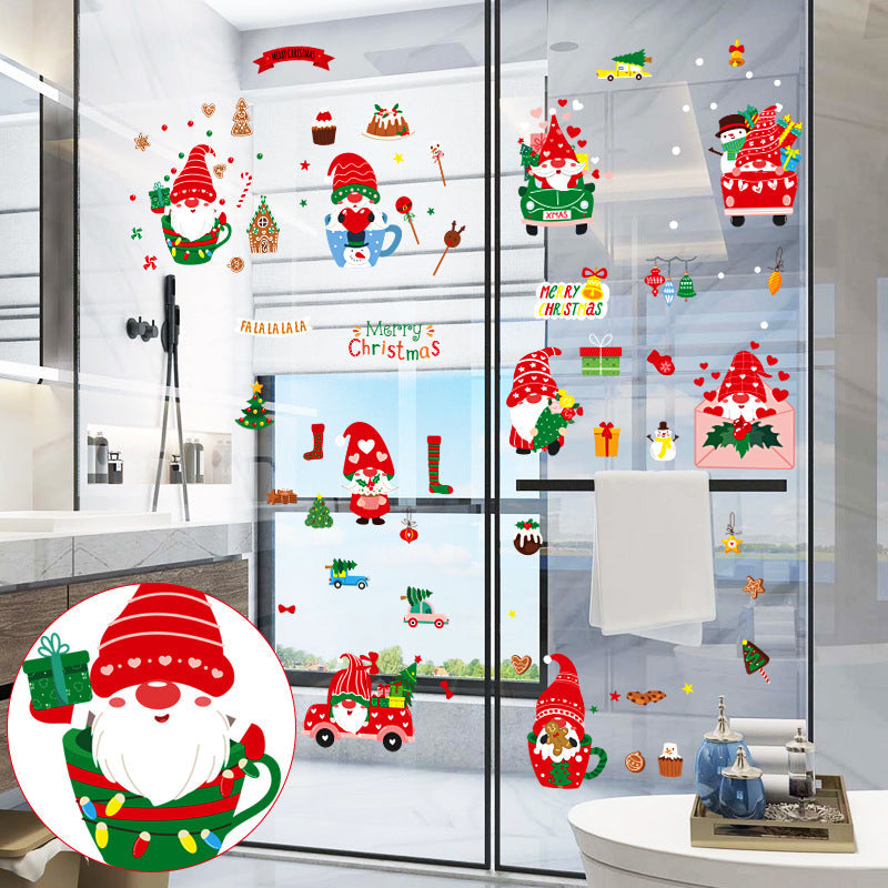 Christmas Decoration Gnome with Car Cup Envelope Tree Dessert Wall Window Sticker SKJD2315
