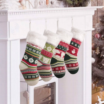 Christmas Tree Ornaments Allover Printed Knitted Christmas Stocking Candy Bag Wall Decoration