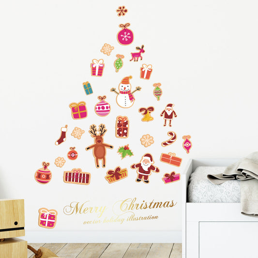 Christmas Children's Room Decoration Cartoon Candy Gift Santa Snowman Deer Wall Window Refrigerator Sticker xmas005