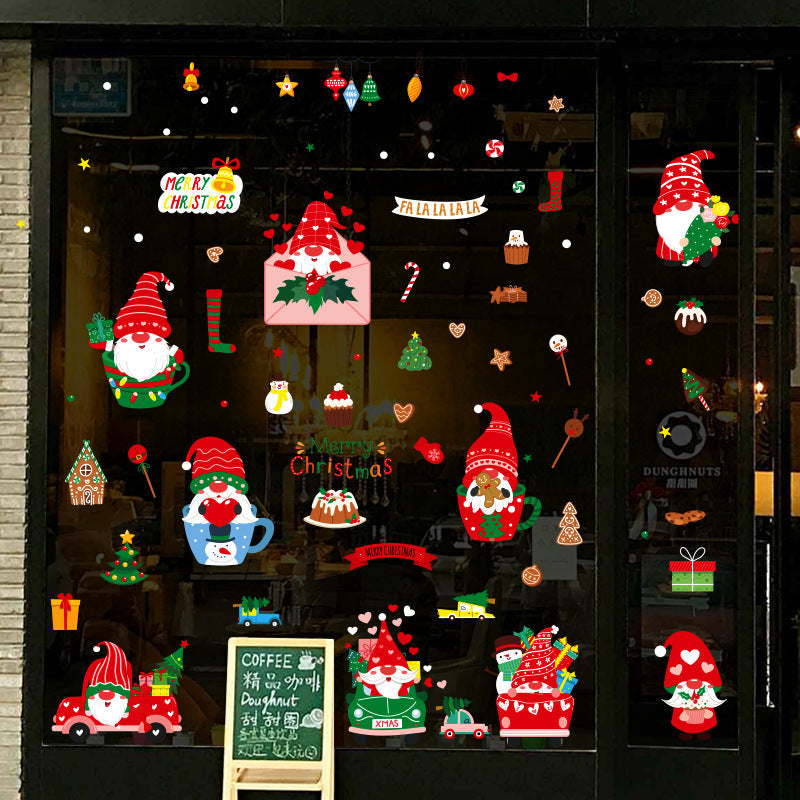 Christmas Decoration Gnome with Car Cup Envelope Tree Dessert Wall Window Sticker SKJD2315