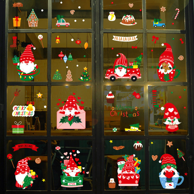 Christmas Decoration Gnome with Car Cup Envelope Tree Dessert Wall Window Sticker SKJD2315