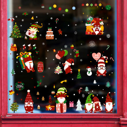 Christmas Decoration Balloon Cake Tree Snowman Gnome Wearing Glasses Electrostatic Wall Stickers HTJD2302