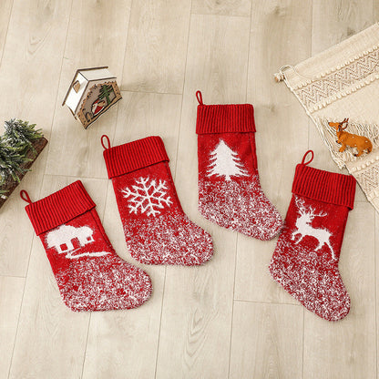 Christmas Tree Hanging Pendant Gift Bag Snow Elk House Christmas Tree Red Knitted Christmas Socks