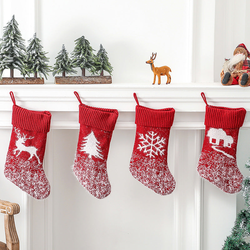 Christmas Tree Hanging Pendant Gift Bag Snow Elk House Christmas Tree Red Knitted Christmas Socks