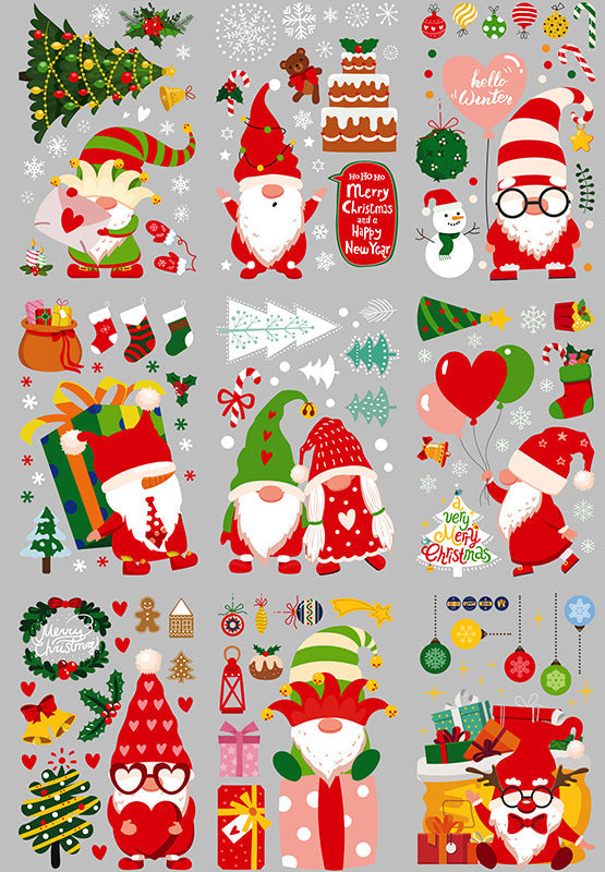 Christmas Decoration Balloon Cake Tree Snowman Gnome Wearing Glasses Electrostatic Wall Stickers HTJD2302