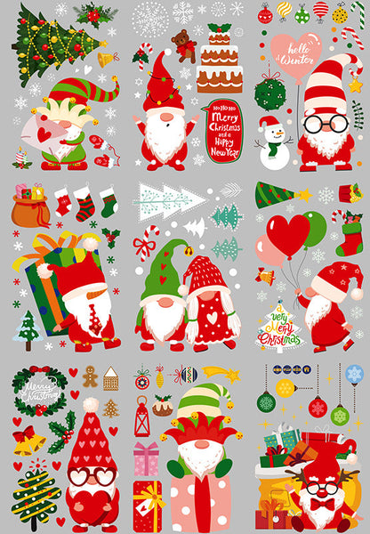 Christmas Decoration Balloon Cake Tree Snowman Gnome Wearing Glasses Electrostatic Wall Stickers HTJD2302