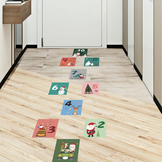 Christmas Hopscotch Lattice Santa Polar Bear Elk Snowman Tree Wall Sticker Children's Bedroom Floor Decoration xmas033