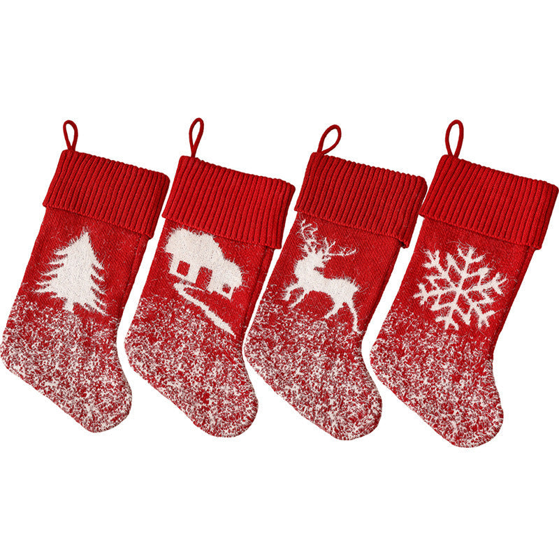 Christmas Tree Hanging Pendant Gift Bag Snow Elk House Christmas Tree Red Knitted Christmas Socks