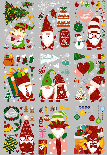 Christmas Decoration Balloon Cake Tree Snowman Gnome Wearing Glasses Electrostatic Wall Stickers HTJD2302