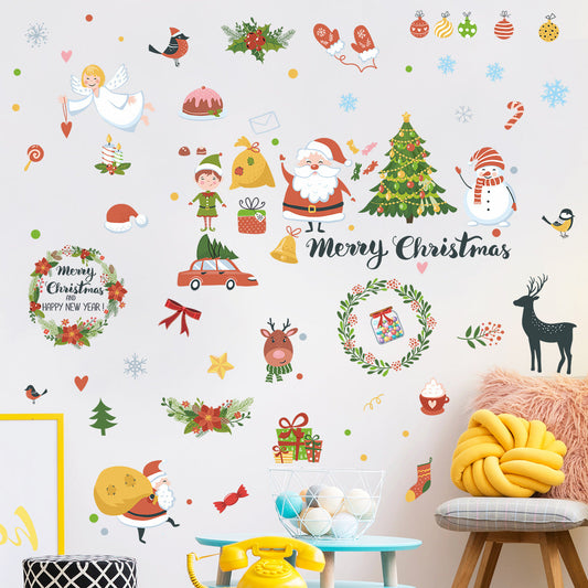 Christmas Decoration Cartoon Christmas Tree Santa Claus Snowman Car Wreath Window/Glass/Door/Wall Stickers