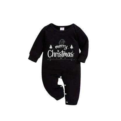 "Merry Christmas" White Letter 2025 Black Long Sleeve Top