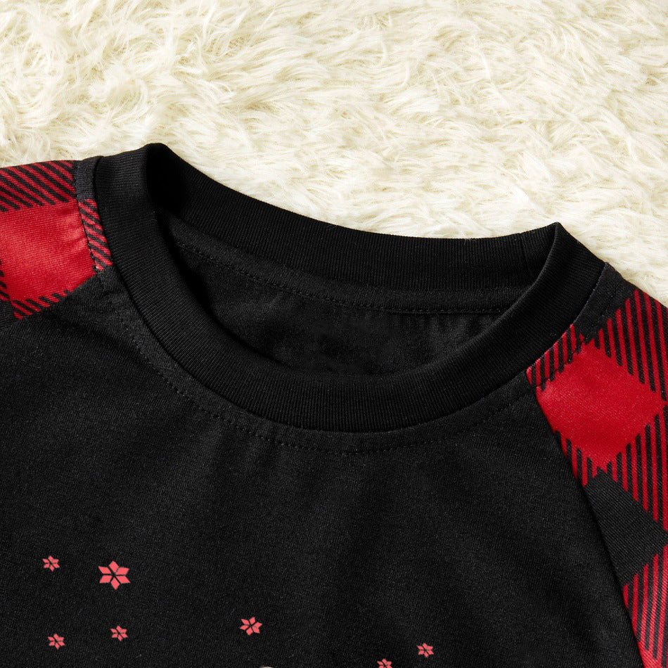 Christmas Tree & "2025 Making Memories Together" Patterned Contrast top and Black & Red Plaid Pants Family Matching Pajamas Set