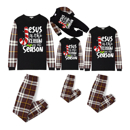 Jesus is the Reason Plaid Pajama Set with Candy Cane and Christmas Cheer