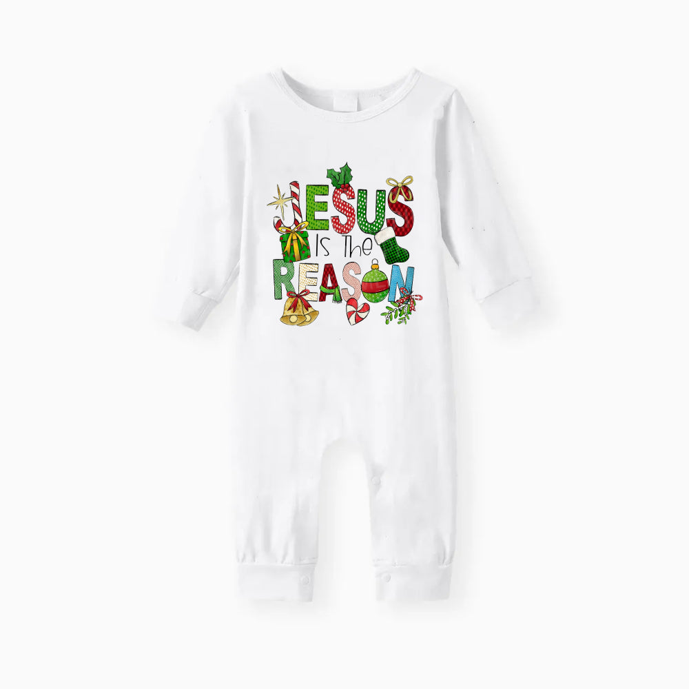 “Jesus Is The Reason” Christmas Printed Red and Green Plaid Christmas Pajama Set