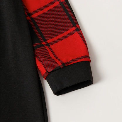 Christmas Family Christmas 2025 Letter Print Patterned Contrast Black top and Black & Red Plaid Pants Family Matching Pajamas Set