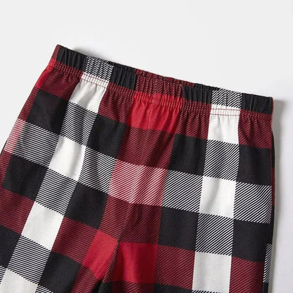 "We are Family 2025 Christmas Make Memories Together" Slogan Print Black Top With Red & Black & Grey & White Plaid Family Matching Pajamas