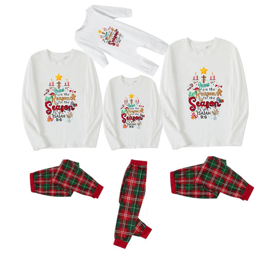 Christmas Pattern and “Jesus” Printed Red and Green Plaid Christmas Pajama Set