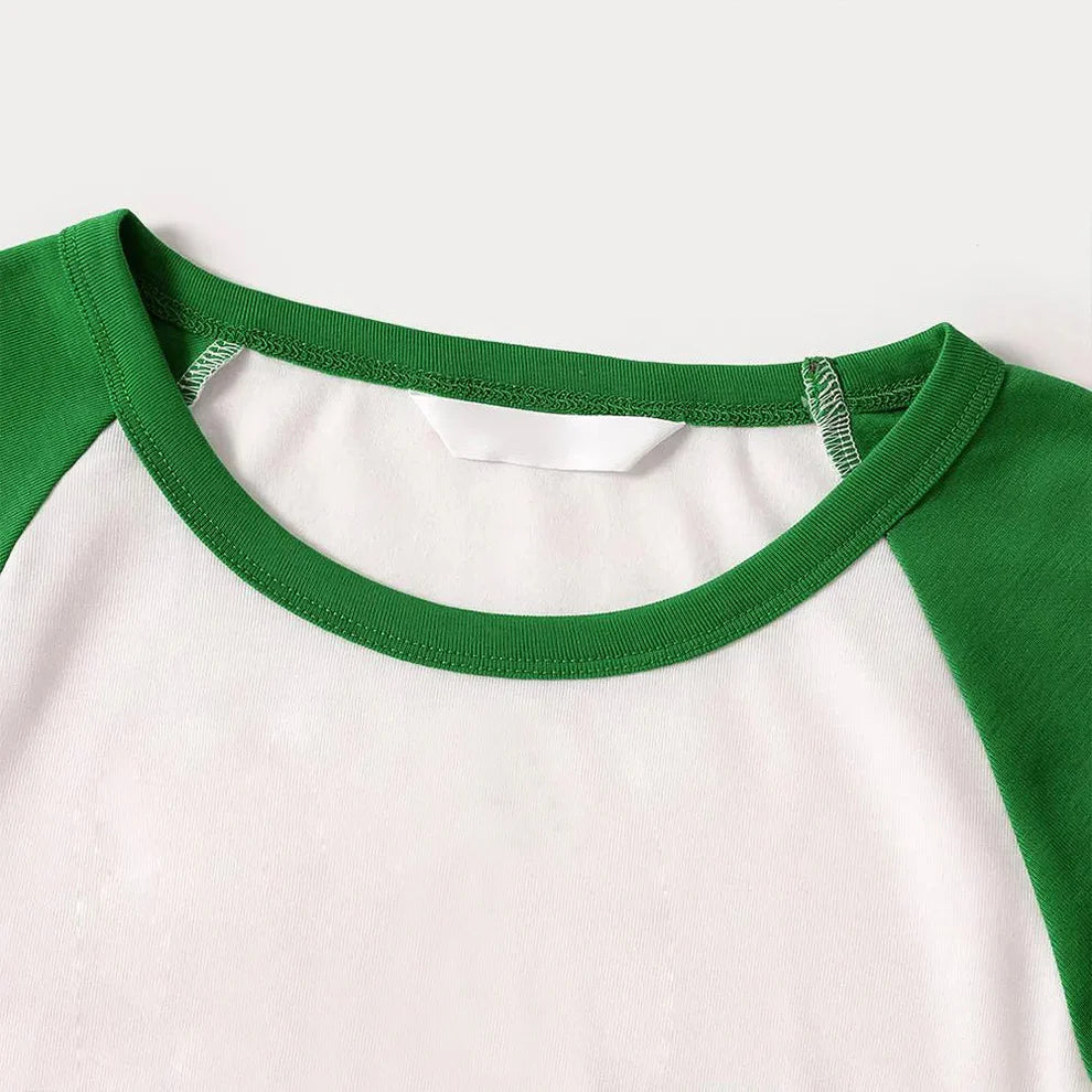 "Jesus is the REASON for the Season" Matching Christmas Pajamas Set - Green Raglan Top and Green Plaid Pants Pajamas