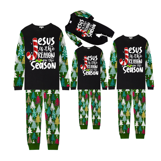 Christmas Tree Pajama Set with Candy Cane Sleeves – Jesus is the Reason