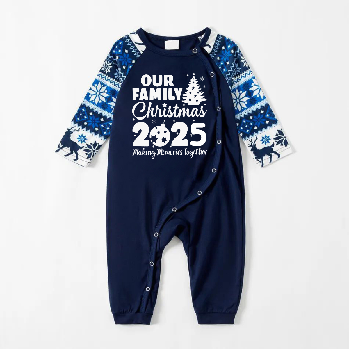 'Our Family Chirstmas 2025 Making Memories Together' Letter Print Blue Long Sleeve With Blue Floral Pants Family Matching Pajamas Sets