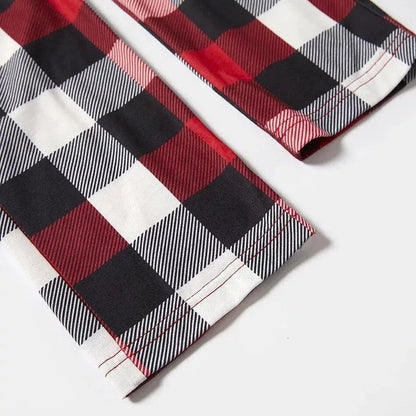 Christmas We are Family 2025 Letter Print Red & Black & Grey & White Plaid Family Matching Pajamas With Dog