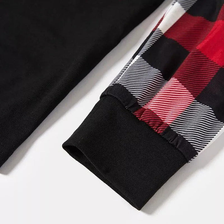 "2025 Family Christmas" Quirky Heart Letter Print Red & Black & Grey & White Plaid Family Matching Pajamas