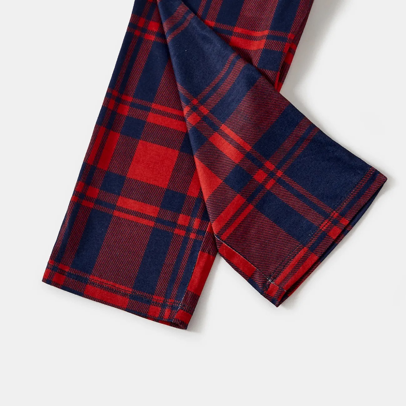 "Let it Snow" Slogan and Snowman Printed Red and Blue Plaid Christmas Matching Pajamas